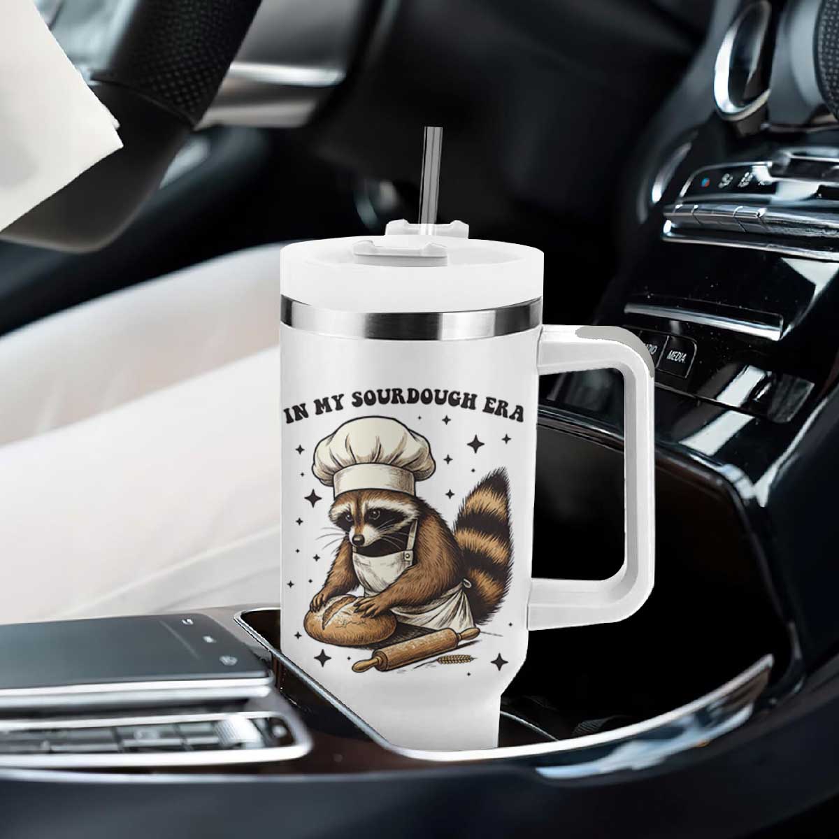 In My Sourdough Era Tumbler With Handle Funny Raccoon Baker TS14 Print Your Wear