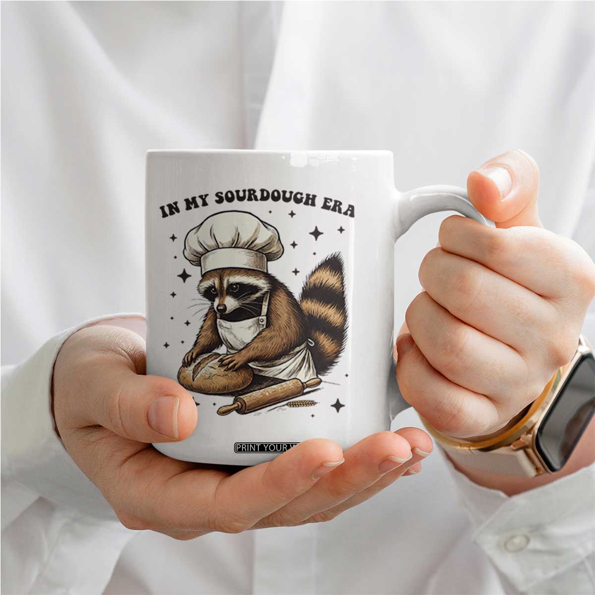 In My Sourdough Era Coffee Mug Funny Raccoon Baker TS14 Print Your Wear