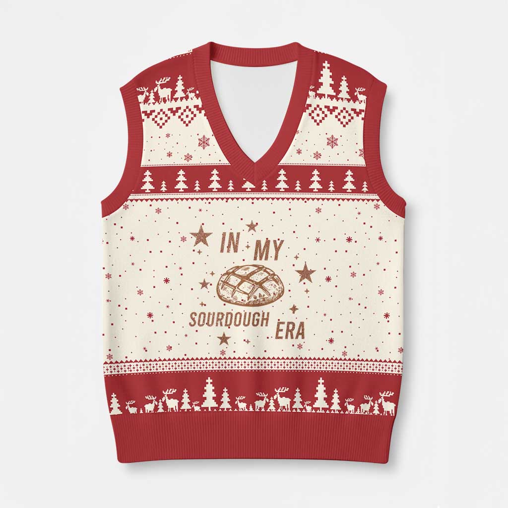 In My Sourdough Era V-Neck Knit Sweater Vest Funny Baking Bread Lover TS14 Beige Red Print Your Wear