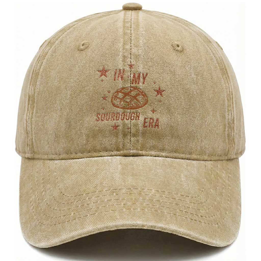 In My Sourdough Era Washed Cotton Baseball Cap Funny Baking Bread Lover TS14 Washed Cap Universal Fit Khaki Print Your Wear