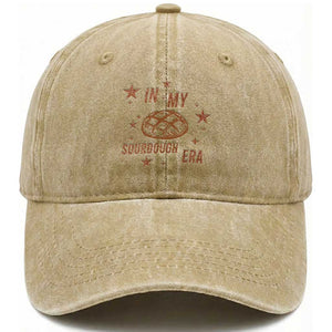 In My Sourdough Era Washed Cotton Baseball Cap Funny Baking Bread Lover TS14 Washed Cap Universal Fit Khaki Print Your Wear