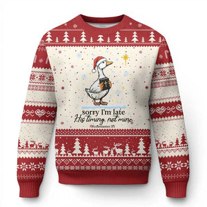 Christian Goose Ugly Christmas Sweater Sorry I Am Late His Timing Not Mine TS14 Beige Red Print Your Wear