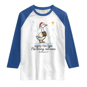 Christian Goose Raglan Shirt Sorry I Am Late His Timing Not Mine TS14 White Royal Print Your Wear