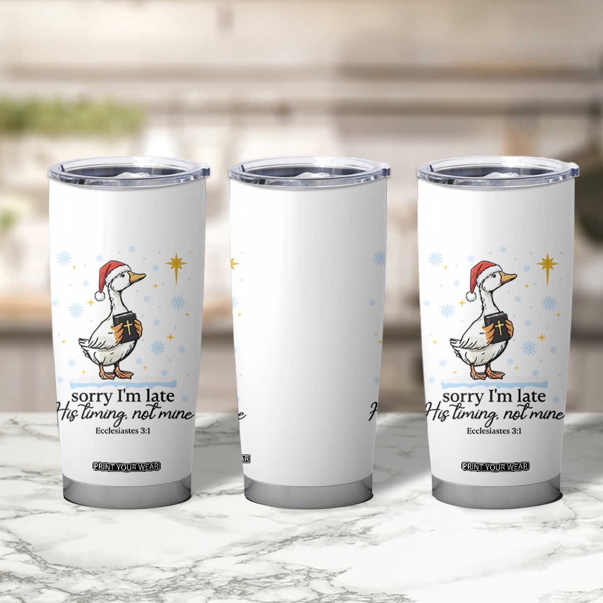 Christian Goose Tumbler Cup Sorry I Am Late His Timing Not Mine TS14 Print Your Wear