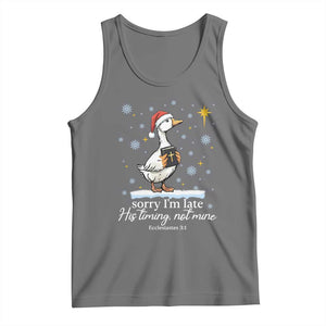 Christian Silly Goose Tank Top Sorry I Am Late His Timing Not Mine TS14 Black Heather Print Your Wear