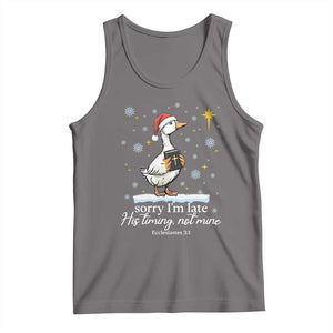 Christian Silly Goose Tank Top Sorry I Am Late His Timing Not Mine TS14 Deep Heather Print Your Wear
