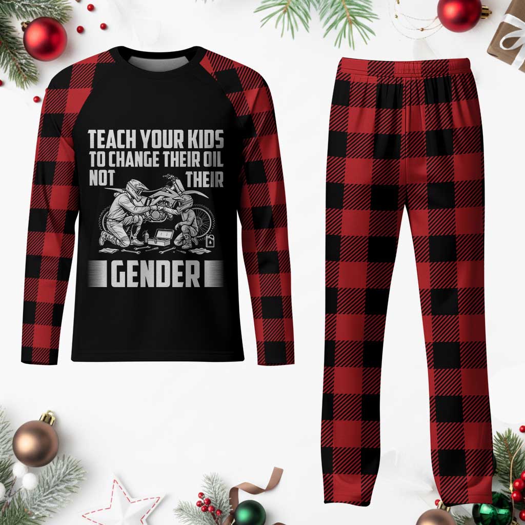 Teach Your Kids To Change Their Oil Not Their Gender Plaid Pajama Set Funny Mechanic Dad Political Satire TS14 Buffalo Plaid Print Your Wear