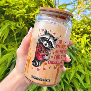 Valentine Racoon Trash Panda Glass Can I'm Just Here For The Chocolate TS14 White Print Your Wear