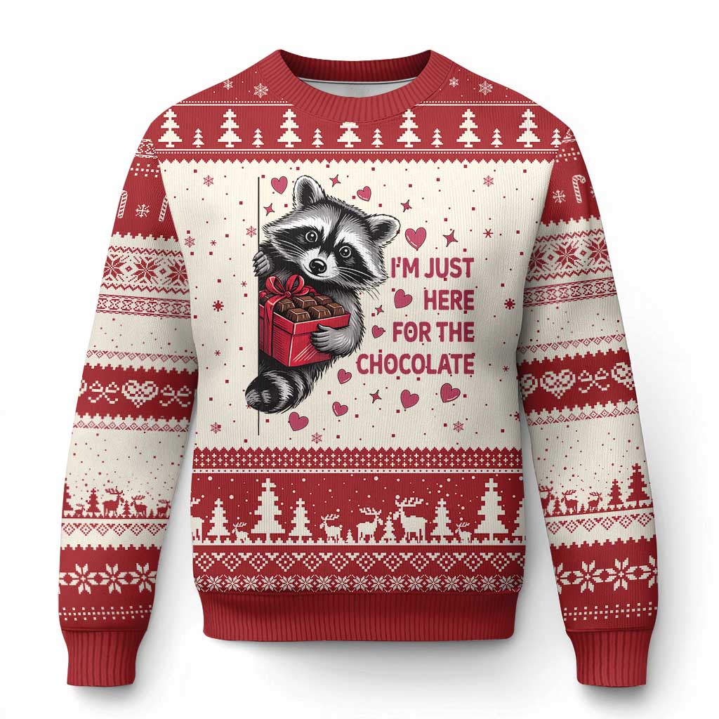 Valentine Racoon Trash Panda Ugly Christmas Sweater I'm Just Here For The Chocolate TS14 Beige Red Print Your Wear