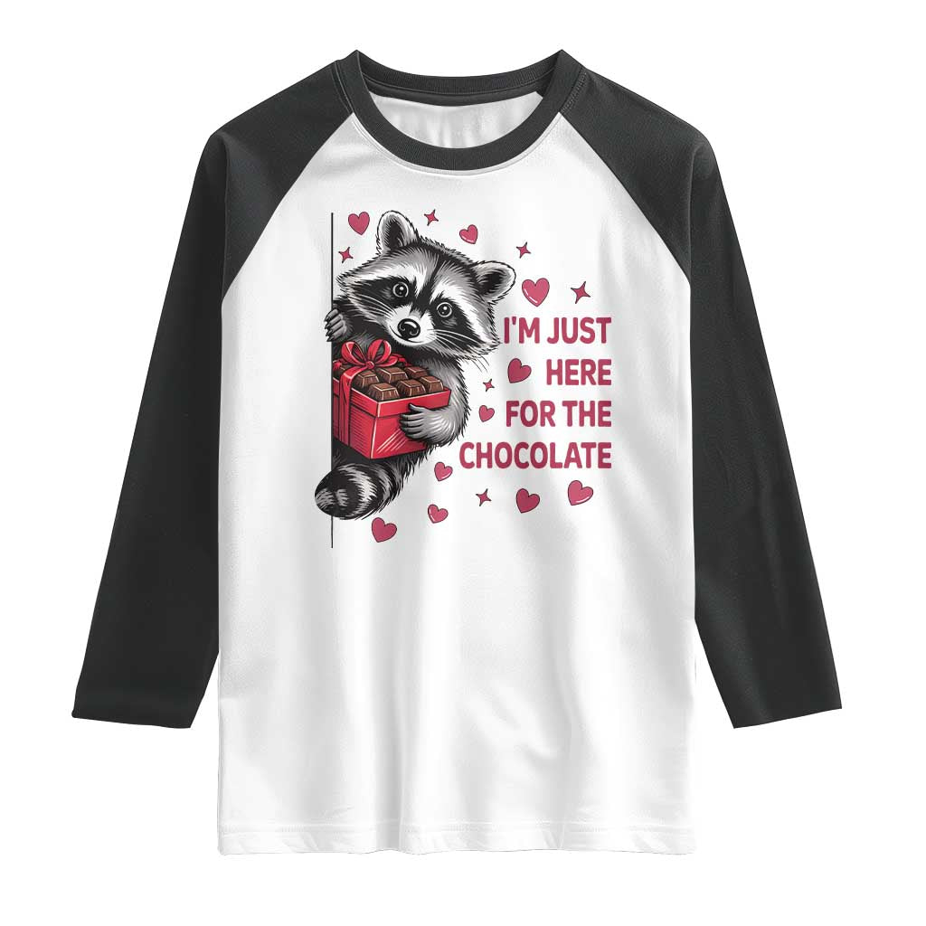 Valentine Racoon Trash Panda Raglan Shirt I'm Just Here For The Chocolate TS14 White Black Print Your Wear