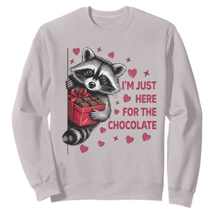 Valentine Racoon Trash Panda Sweatshirt I'm Just Here For The Chocolate TS14 Ice Gray Print Your Wear