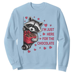 Valentine Racoon Trash Panda Sweatshirt I'm Just Here For The Chocolate TS14 Light Blue Print Your Wear