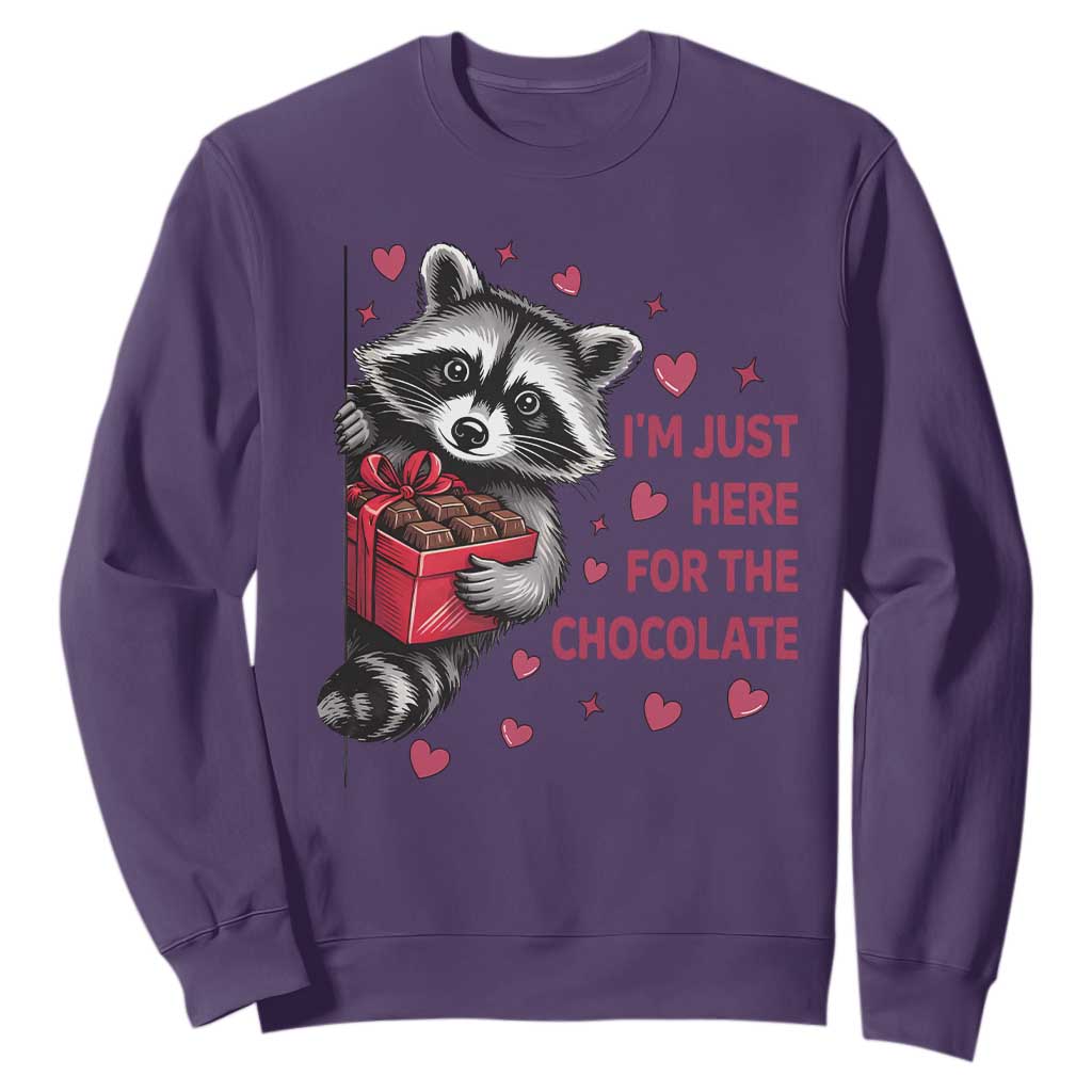 Valentine Racoon Trash Panda Sweatshirt I'm Just Here For The Chocolate TS14 Purple Print Your Wear