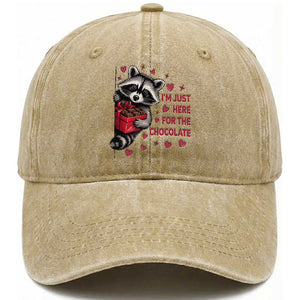Valentine Racoon Trash Panda Washed Cotton Baseball Cap I'm Just Here For The Chocolate TS14 Washed Cap Universal Fit Khaki Print Your Wear