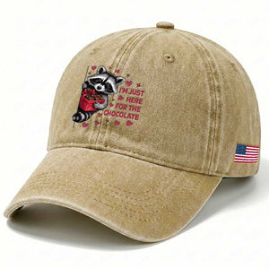 Valentine Racoon Trash Panda Washed Cotton Baseball Cap I'm Just Here For The Chocolate TS14 Print Your Wear