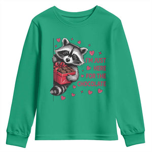Valentine Racoon Trash Panda Youth Sweatshirt I'm Just Here For The Chocolate TS14 Irish Green Print Your Wear