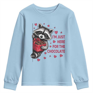 Valentine Racoon Trash Panda Youth Sweatshirt I'm Just Here For The Chocolate TS14 Light Blue Print Your Wear