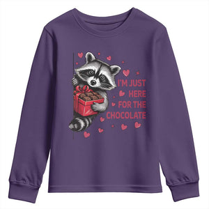 Valentine Racoon Trash Panda Youth Sweatshirt I'm Just Here For The Chocolate TS14 Purple Print Your Wear