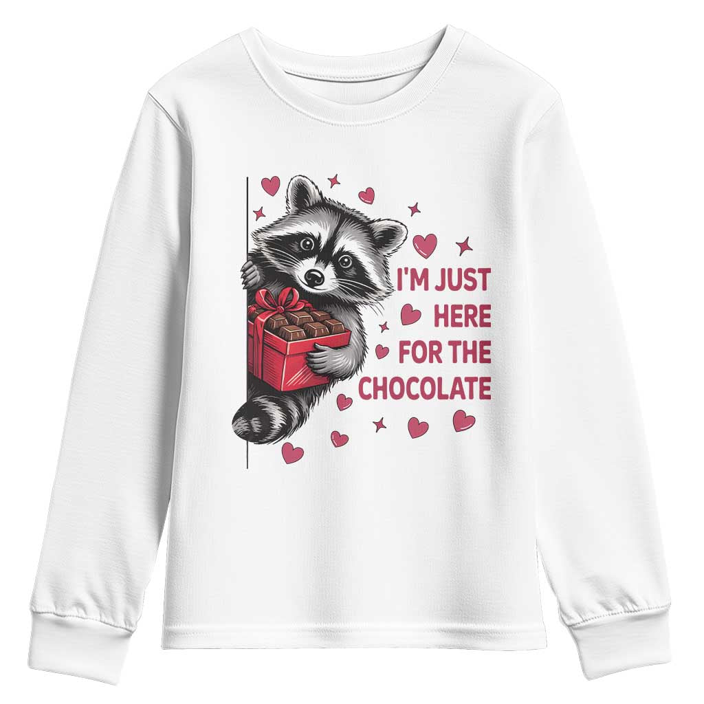 Valentine Racoon Trash Panda Youth Sweatshirt I'm Just Here For The Chocolate TS14 White Print Your Wear