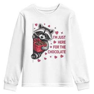 Valentine Racoon Trash Panda Youth Sweatshirt I'm Just Here For The Chocolate TS14 White Print Your Wear