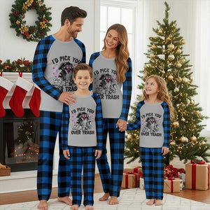 Valentine Racoon Trash Panda Plaid Pajama Set I Would Pick You Over Trash TS14 Blue Plaid Print Your Wear