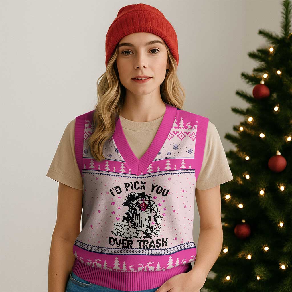Valentine Racoon Trash Panda V-Neck Knit Sweater Vest I Would Pick You Over Trash TS14 Hot Pink Print Your Wear