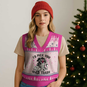 Valentine Racoon Trash Panda V-Neck Knit Sweater Vest I Would Pick You Over Trash TS14 Hot Pink Print Your Wear