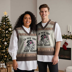 Valentine Racoon Trash Panda V-Neck Knit Sweater Vest I Would Pick You Over Trash TS14 Mocha Mousse Print Your Wear