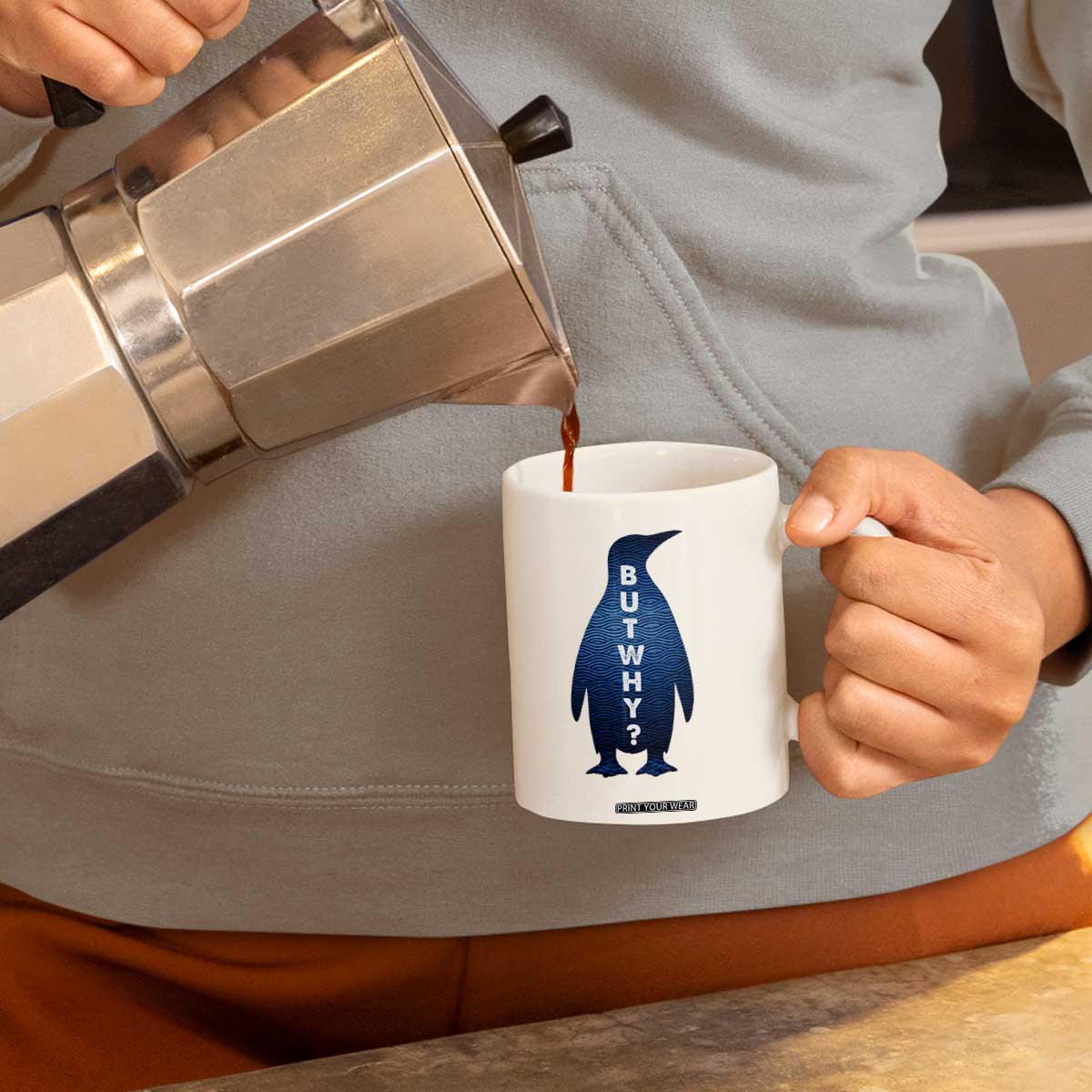 But Why Penguin Coffee Mug Funny Nihilist Hiking Meme TS14 Print Your Wear