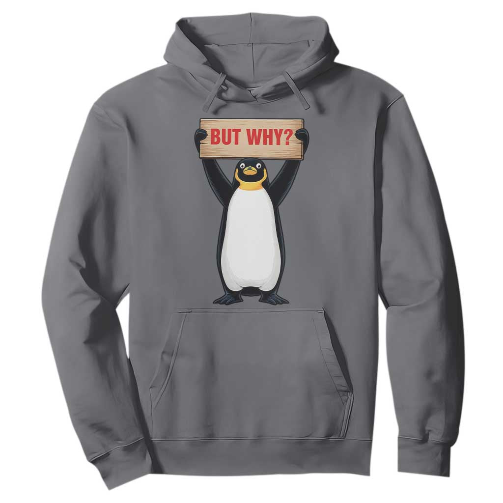 But Why Penguin Hoodie Funny Nihilist Penguin Hiking Meme TS14 Charcoal Print Your Wear