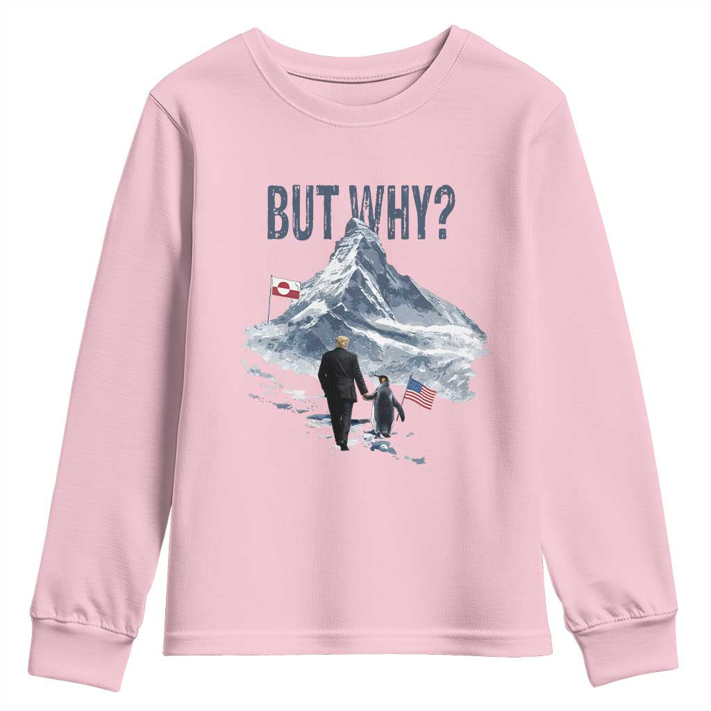 But Why Penguin Youth Sweatshirt Head Towards The Mountains Penguin Meme TS14 Light Pink Print Your Wear