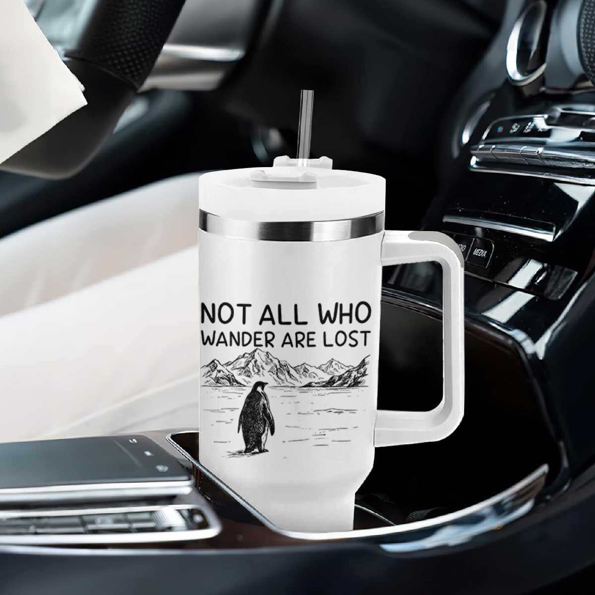 But Why Penguin Tumbler With Handle Not All Who Wander Are Lost TS14 Print Your Wear