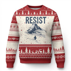 Funny Penguin Protest Ugly Christmas Sweater Resist Penguin Mountain Hiking Meme TS14 Beige Red Print Your Wear