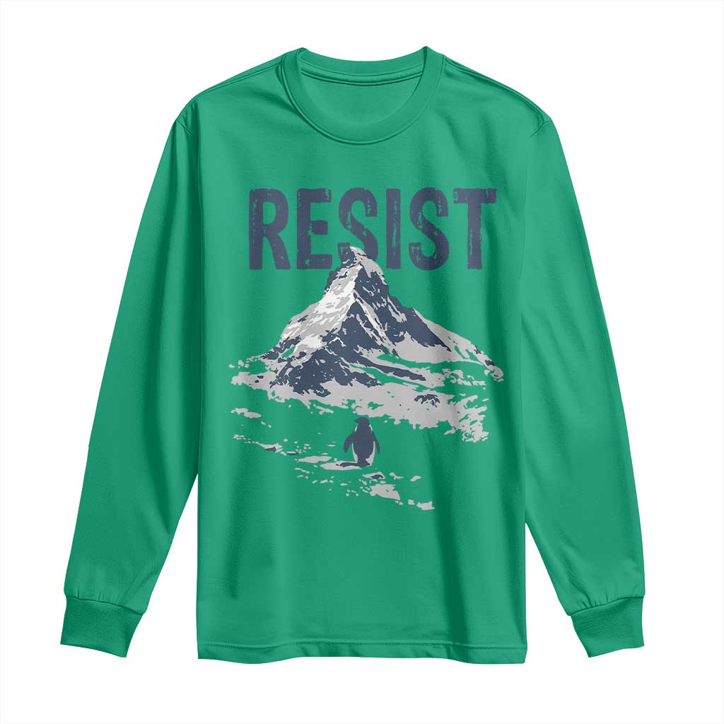 Funny Penguin Protest Long Sleeve Shirt Resist Penguin Mountain Hiking Meme TS14 Irish Green Print Your Wear