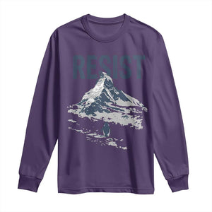 Funny Penguin Protest Long Sleeve Shirt Resist Penguin Mountain Hiking Meme TS14 Purple Print Your Wear