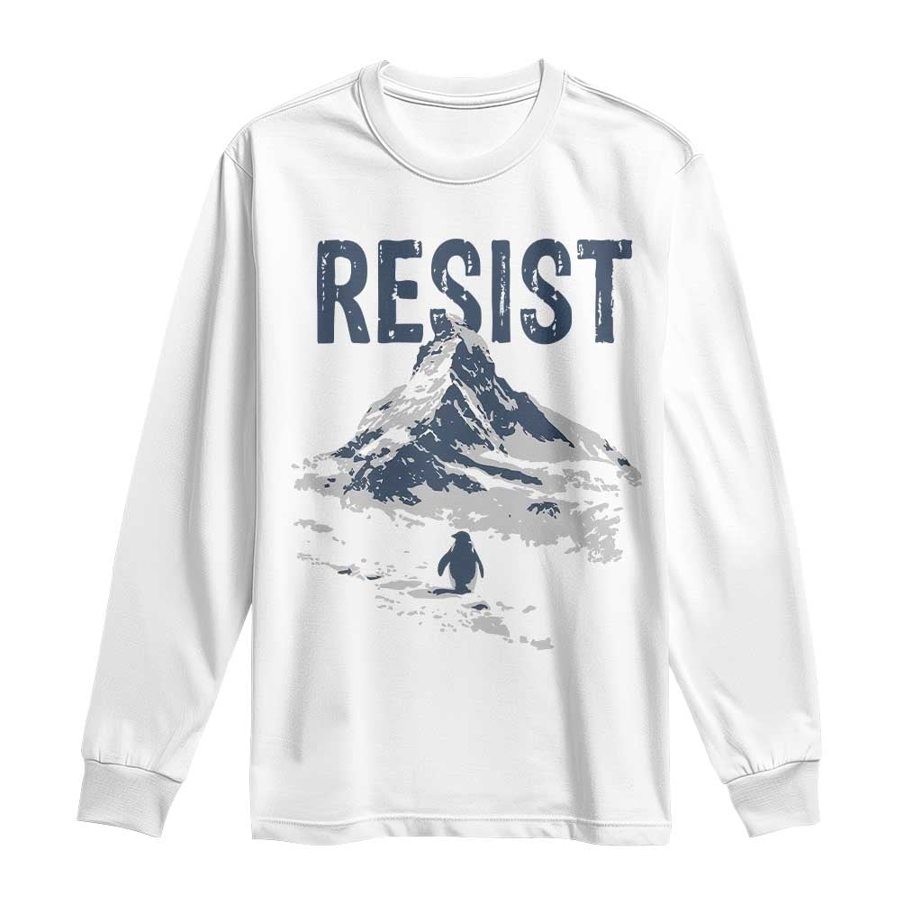 Funny Penguin Protest Long Sleeve Shirt Resist Penguin Mountain Hiking Meme TS14 White Print Your Wear