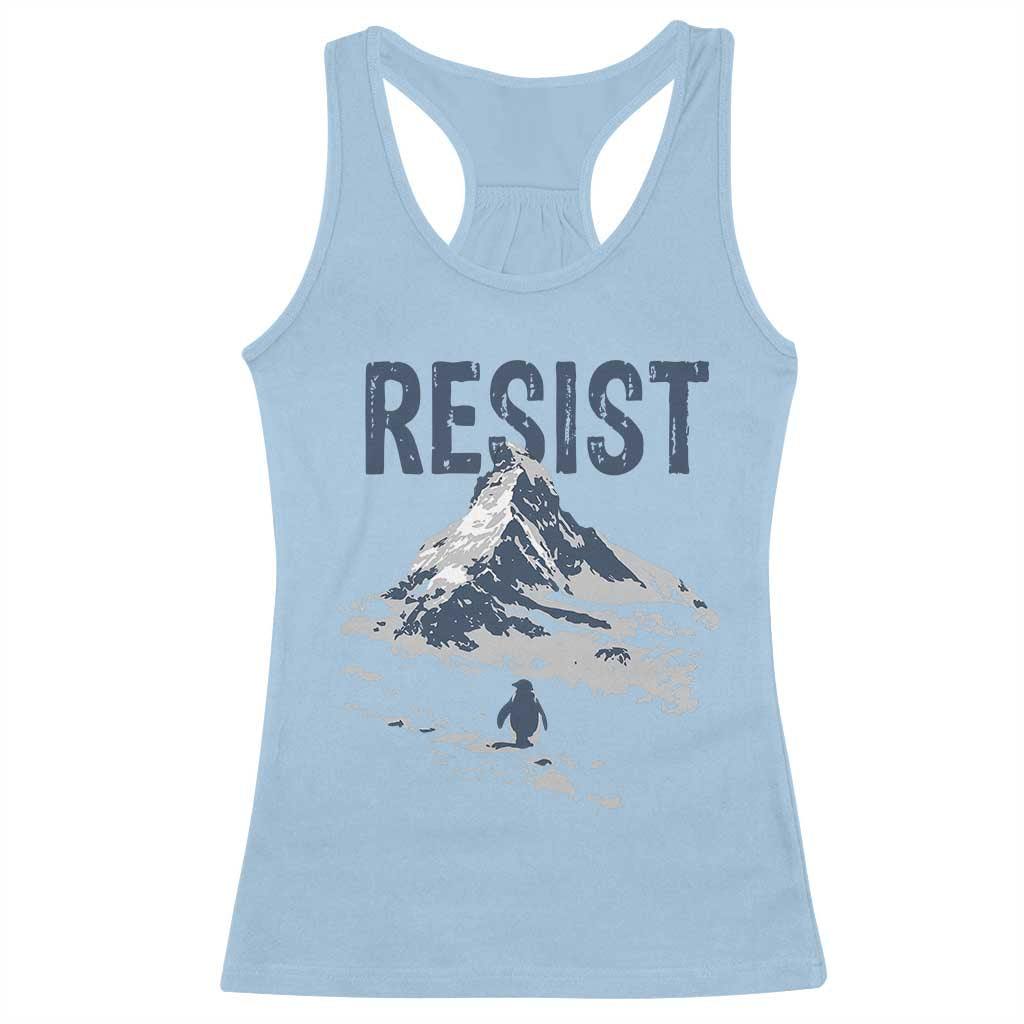 Funny Penguin Protest Racerback Tank Top Resist Penguin Mountain Hiking Meme TS14 Light Blue Print Your Wear
