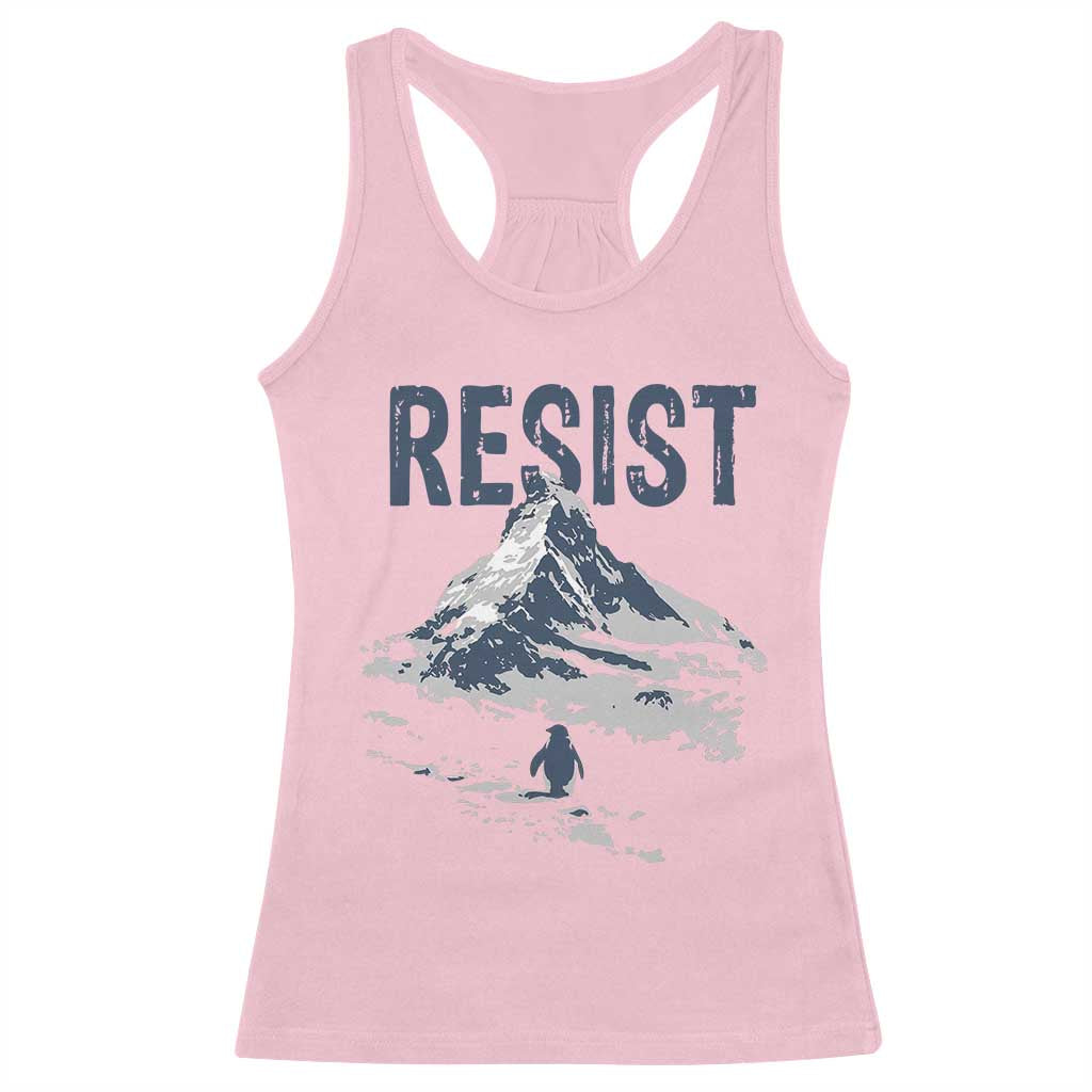 Funny Penguin Protest Racerback Tank Top Resist Penguin Mountain Hiking Meme TS14 Light Pink Print Your Wear