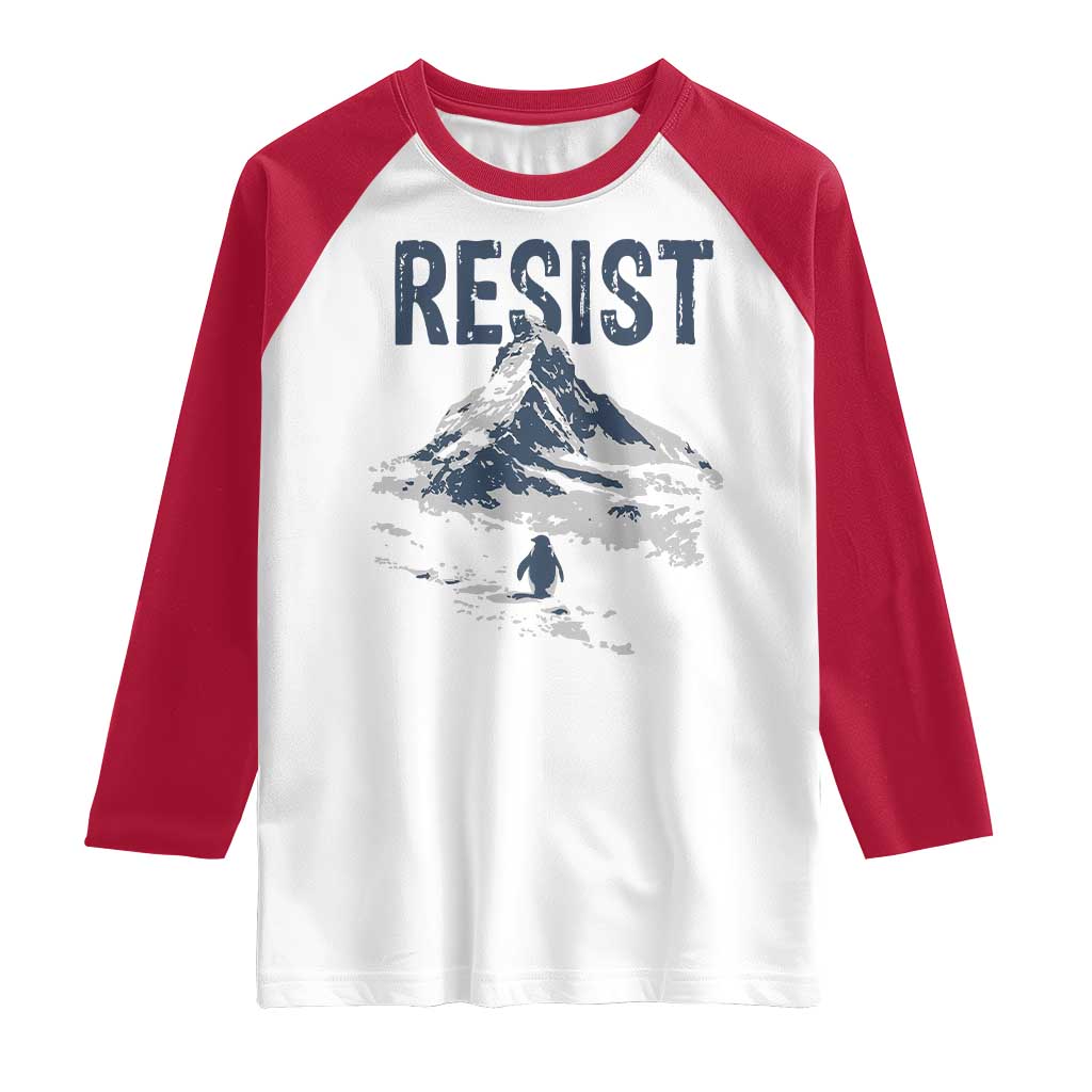 Funny Penguin Protest Raglan Shirt Resist Penguin Mountain Hiking Meme TS14 White Red Print Your Wear