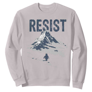 Funny Penguin Protest Sweatshirt Resist Penguin Mountain Hiking Meme TS14 Ice Gray Print Your Wear