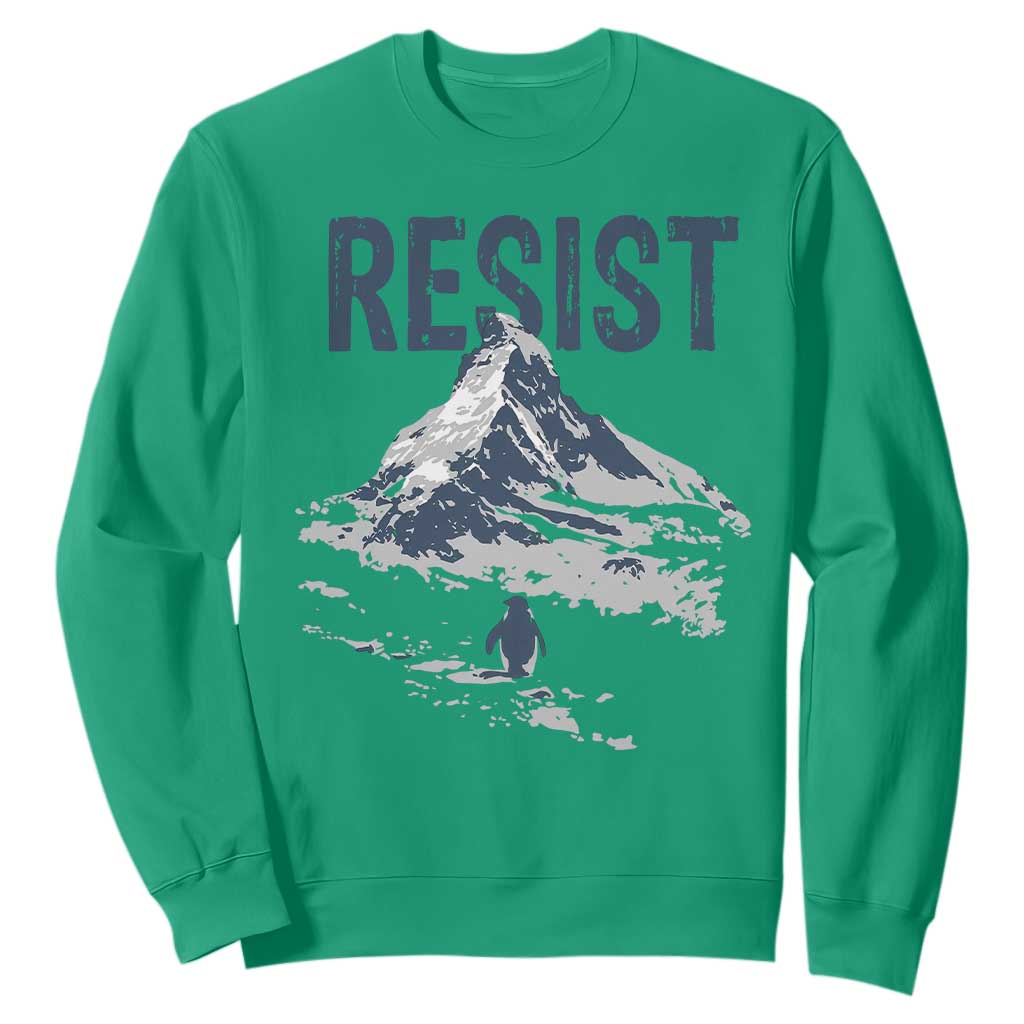 Funny Penguin Protest Sweatshirt Resist Penguin Mountain Hiking Meme TS14 Irish Green Print Your Wear