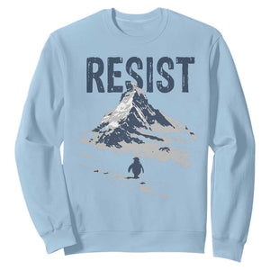 Funny Penguin Protest Sweatshirt Resist Penguin Mountain Hiking Meme TS14 Light Blue Print Your Wear
