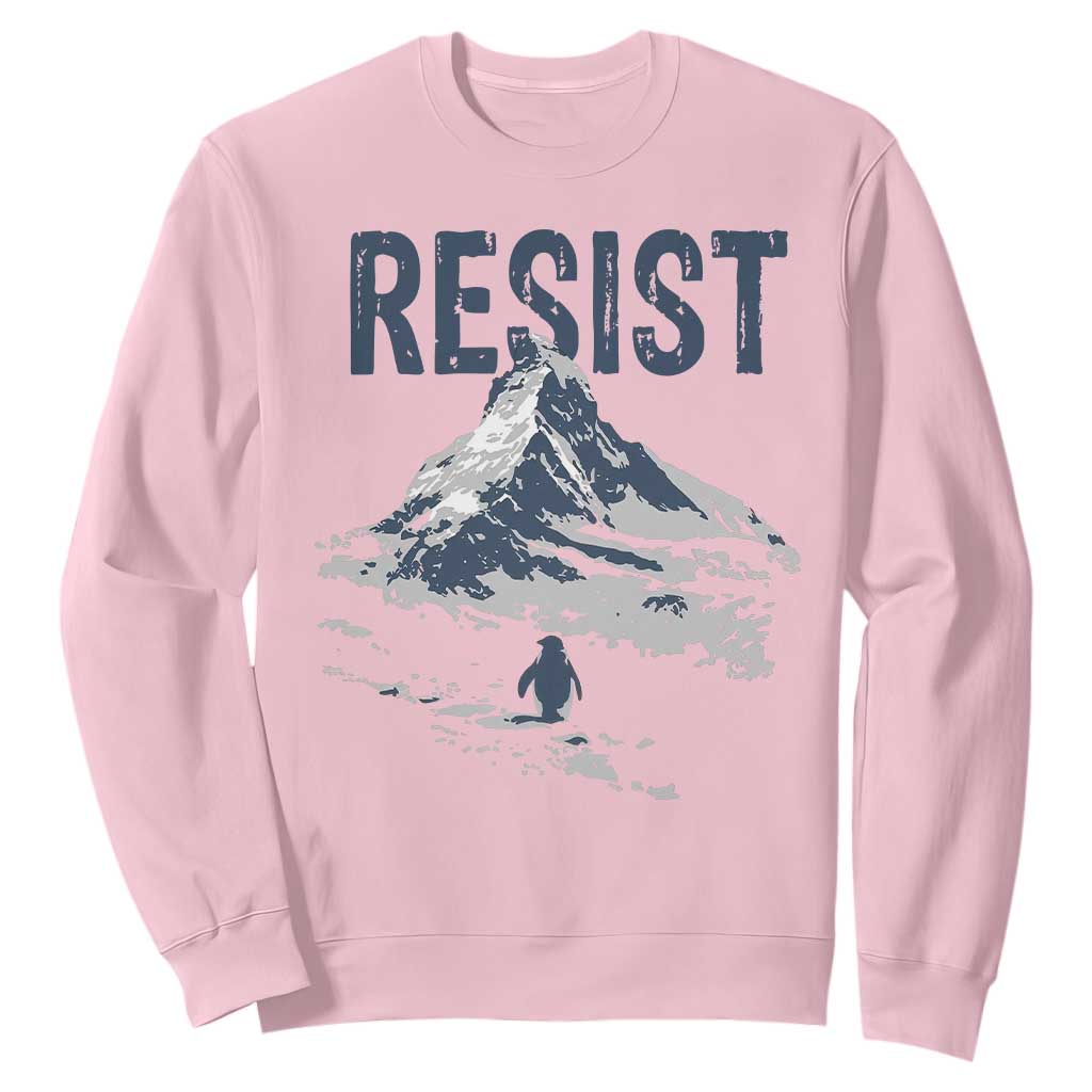 Funny Penguin Protest Sweatshirt Resist Penguin Mountain Hiking Meme TS14 Light Pink Print Your Wear