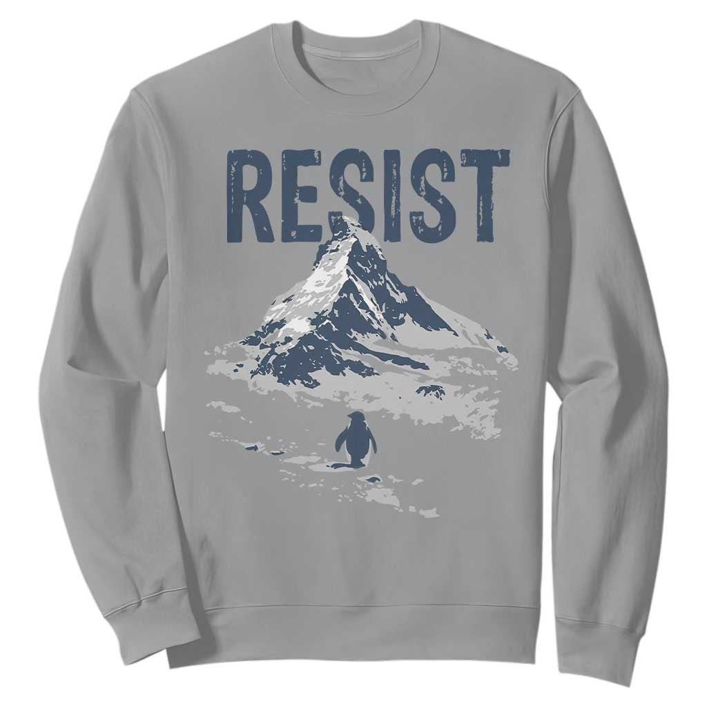 Funny Penguin Protest Sweatshirt Resist Penguin Mountain Hiking Meme TS14 Sport Gray Print Your Wear