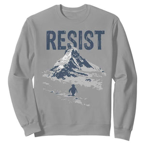 Funny Penguin Protest Sweatshirt Resist Penguin Mountain Hiking Meme TS14 Sport Gray Print Your Wear