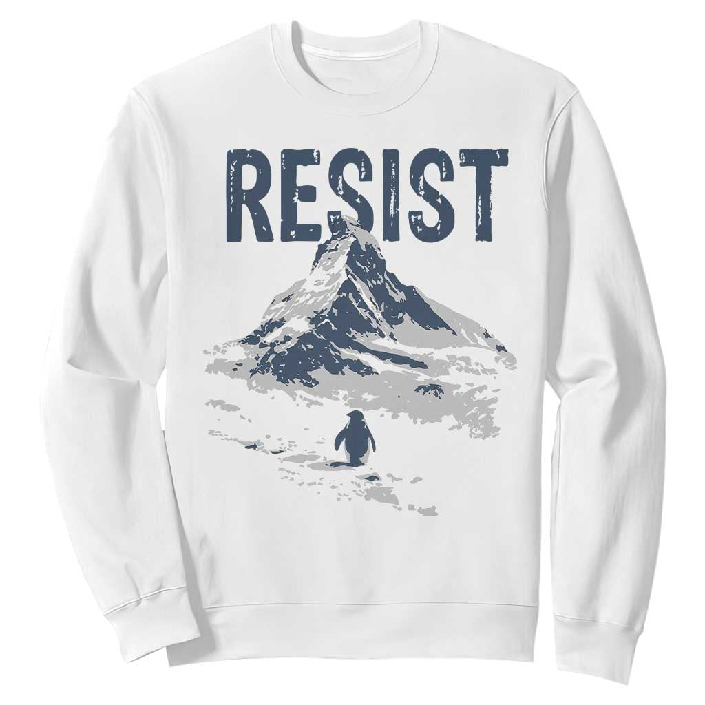 Funny Penguin Protest Sweatshirt Resist Penguin Mountain Hiking Meme TS14 White Print Your Wear