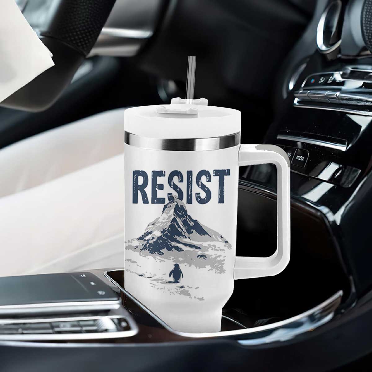 Funny Penguin Protest Tumbler With Handle Resist Penguin Mountain Hiking Meme TS14 Print Your Wear