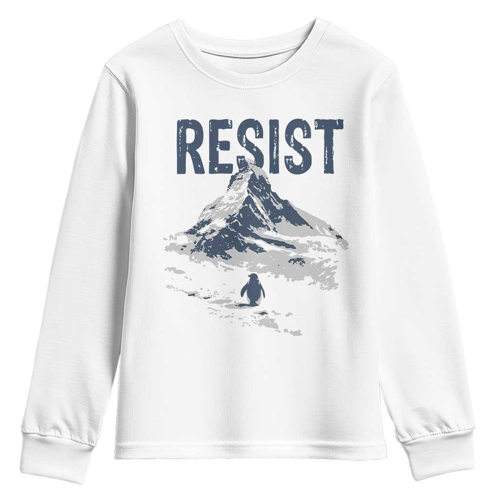 Funny Penguin Protest Youth Sweatshirt Resist Penguin Mountain Hiking Meme TS14 White Print Your Wear
