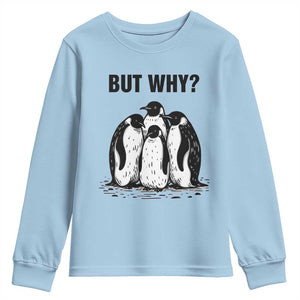 But Why Penguin Youth Sweatshirt Funny Nihilist Hiking TS14 Light Blue Print Your Wear