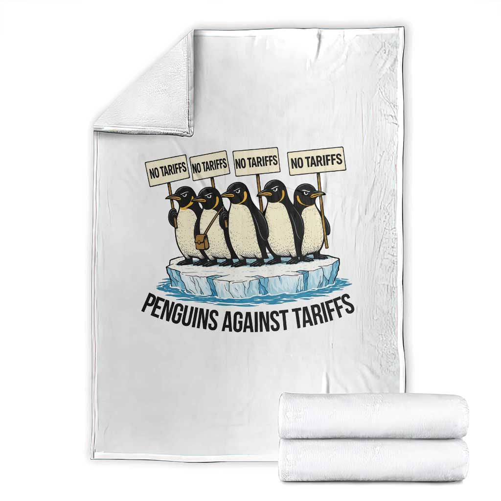 Penguins Against Tariffs Throw Blanket Resist Tariffs Subtle FDT Political Resistance TS14 White Print Your Wear